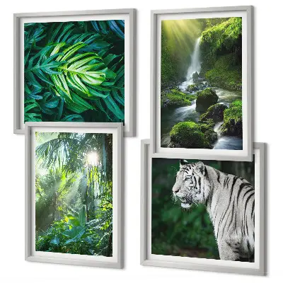 Jungle White Tiger Waterfall Wall Art set of 4 pieces