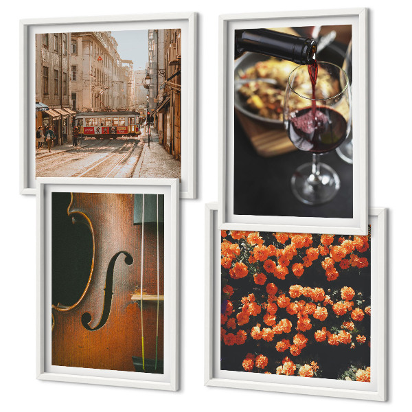 Multi-piece wall decor set Vintage flowers street wine violin