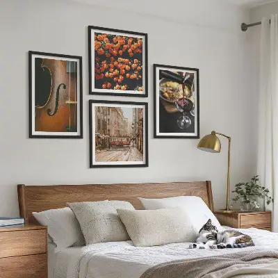Multi-piece wall decor set vintage flowers, street, wine, and violin design