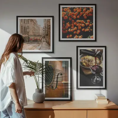 Multi-piece wall decor set vintage flowers, street, wine, and violin design