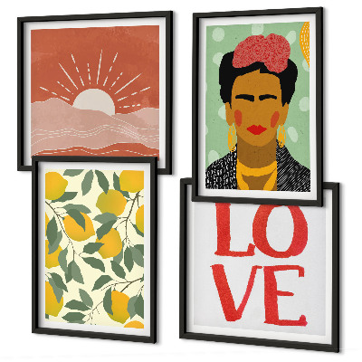 Wall art set Lemons inscription love landscape Frida