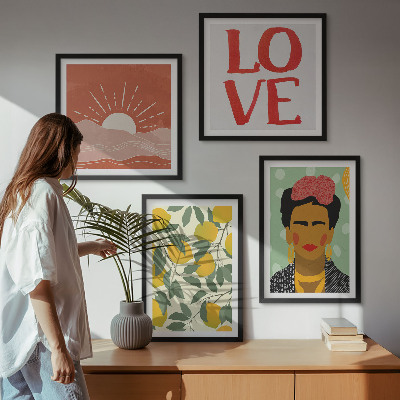 Wall art set Lemons inscription love landscape Frida