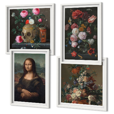 Set of 4 wall art pieces Vintage flowers skull Mona Lisa