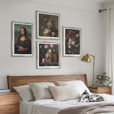 Set of 4 wall art pieces Vintage flowers skull Mona Lisa