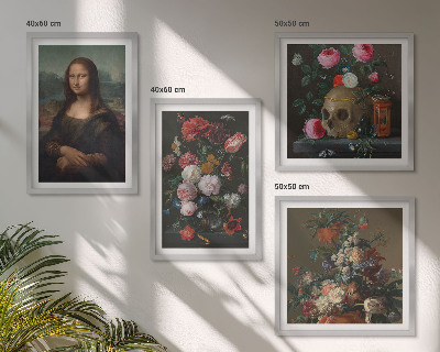 Set of 4 wall art pieces Vintage flowers skull Mona Lisa