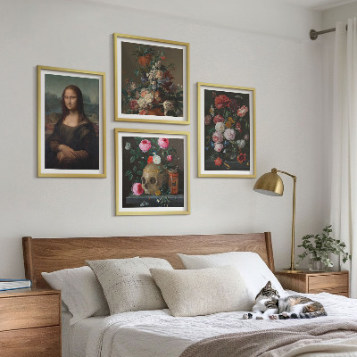 Set of 4 wall art pieces Vintage flowers skull Mona Lisa