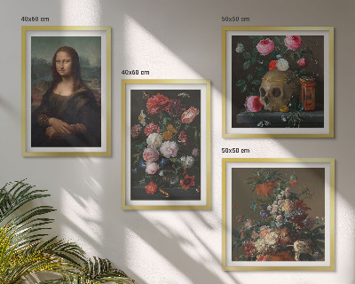 Set of 4 wall art pieces Vintage flowers skull Mona Lisa