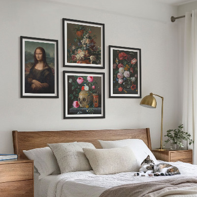 Set of 4 wall art pieces Vintage flowers skull Mona Lisa