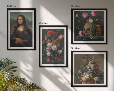 Set of 4 wall art pieces Vintage flowers skull Mona Lisa