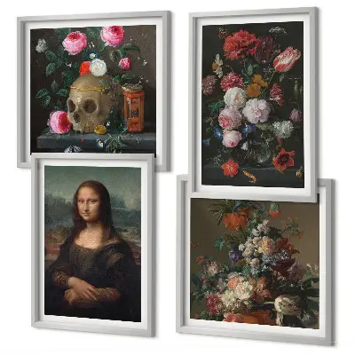 Vintage flowers skull Mona Lisa wall art set of 4 pieces