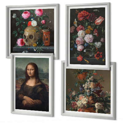 Set of 4 wall art pieces Vintage flowers skull Mona Lisa