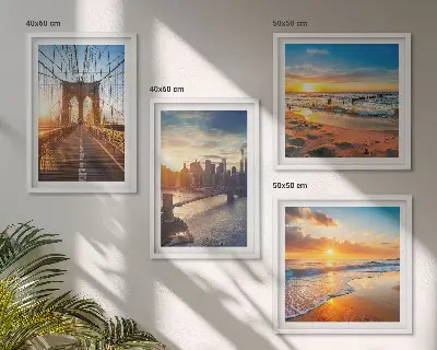 Multi-piece wall decor set featuring bridges and city sunsets