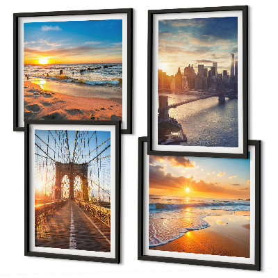Multi-piece wall decor set Bridges sunsets city
