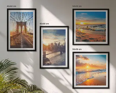 Multi-piece wall decor set featuring bridges and city sunsets