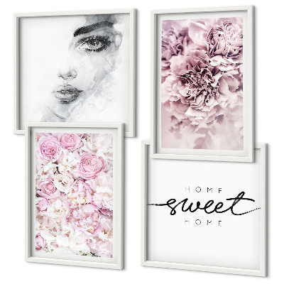 Wall art set Peonies portrait of a woman home