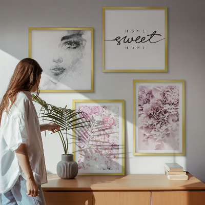 Wall art set Peonies portrait of a woman home