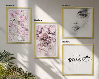 Wall art set Peonies portrait of a woman home