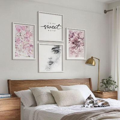 Wall art set Peonies portrait of a woman home