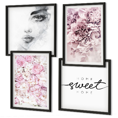 Wall art set Peonies portrait of a woman home