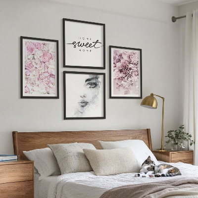 Wall art set Peonies portrait of a woman home