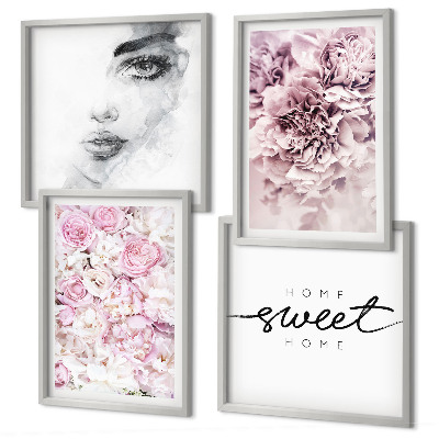 Wall art set Peonies portrait of a woman home