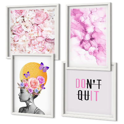 Wall art set Flowers abstract portrait of a woman