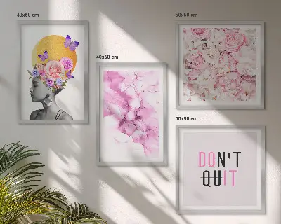 Abstract floral portrait of a woman wall art set of prints