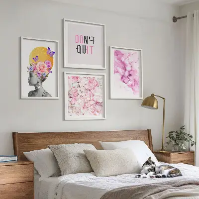 Abstract floral portrait of a woman wall art set of prints