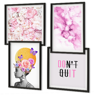 Wall art set Flowers abstract portrait of a woman