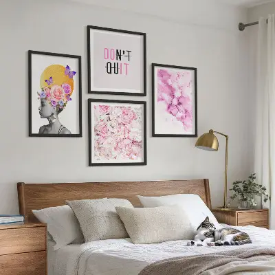 Abstract floral portrait of a woman wall art set of prints