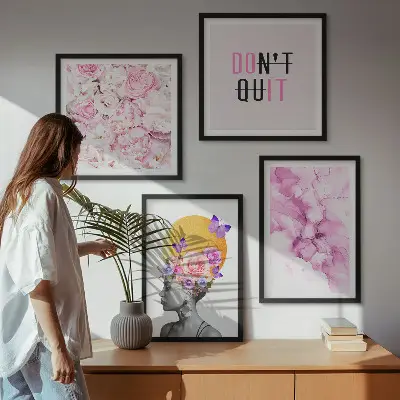 Abstract floral portrait of a woman wall art set of prints