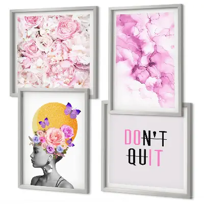 Abstract floral portrait of a woman wall art set of prints
