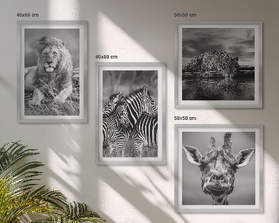 Set of 4 wall art pieces Wild Animals Lion Jaguar Giraffe Zebras