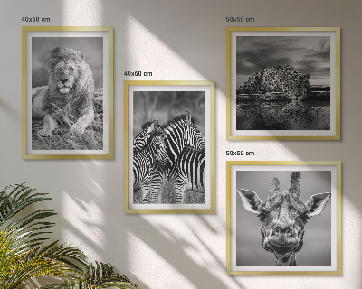 Set of 4 wall art pieces Wild Animals Lion Jaguar Giraffe Zebras