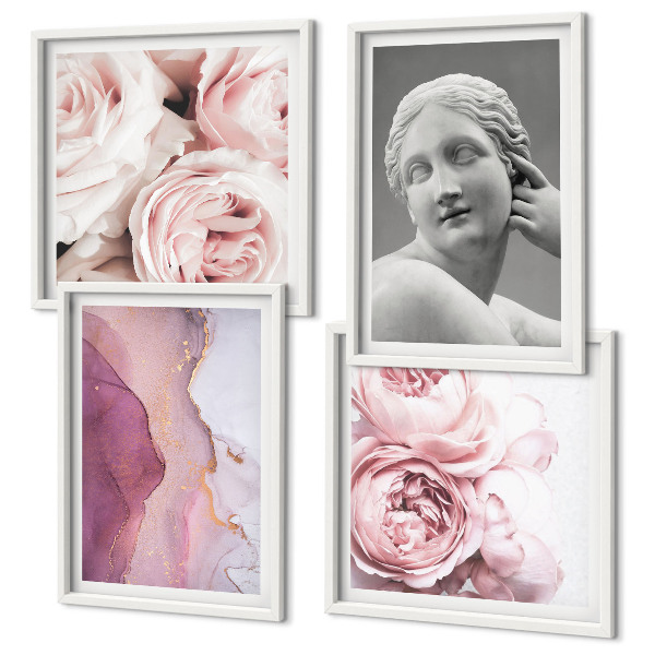 Set of 4 wall art pieces Peony sculpture of a woman