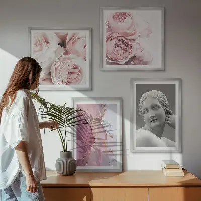 Peony sculpture of a woman set of 4 wall art pieces