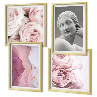 Set of 4 wall art pieces Peony sculpture of a woman