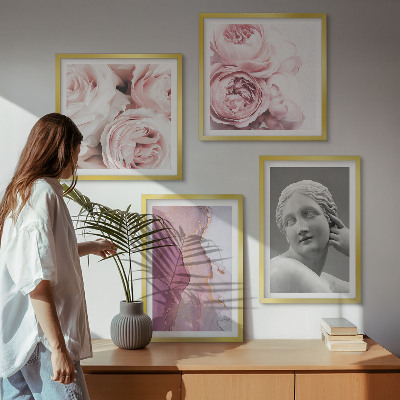 Set of 4 wall art pieces Peony sculpture of a woman