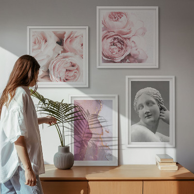Set of 4 wall art pieces Peony sculpture of a woman