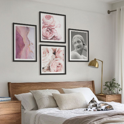 Set of 4 wall art pieces Peony sculpture of a woman