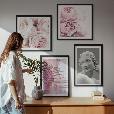 Set of 4 wall art pieces Peony sculpture of a woman