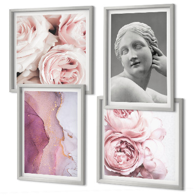 Set of 4 wall art pieces Peony sculpture of a woman