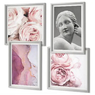 Peony sculpture of a woman set of 4 wall art pieces
