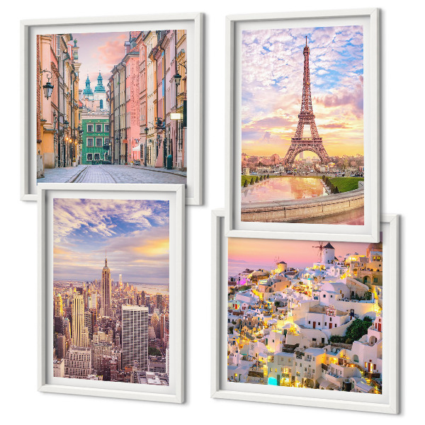 Multi-piece wall decor set New York Paris Oia Warsaw twilight