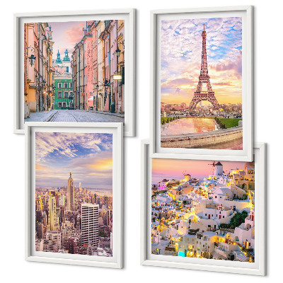Multi-piece wall decor set New York Paris Oia Warsaw twilight