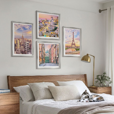 Multi-piece wall decor set New York Paris Oia Warsaw twilight