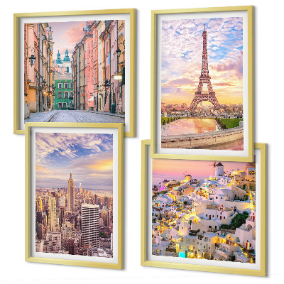 Multi-piece wall decor set New York Paris Oia Warsaw twilight