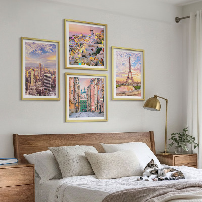 Multi-piece wall decor set New York Paris Oia Warsaw twilight