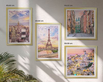 Multi-piece wall decor set New York Paris Oia Warsaw twilight