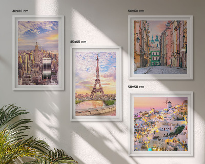 Multi-piece wall decor set New York Paris Oia Warsaw twilight